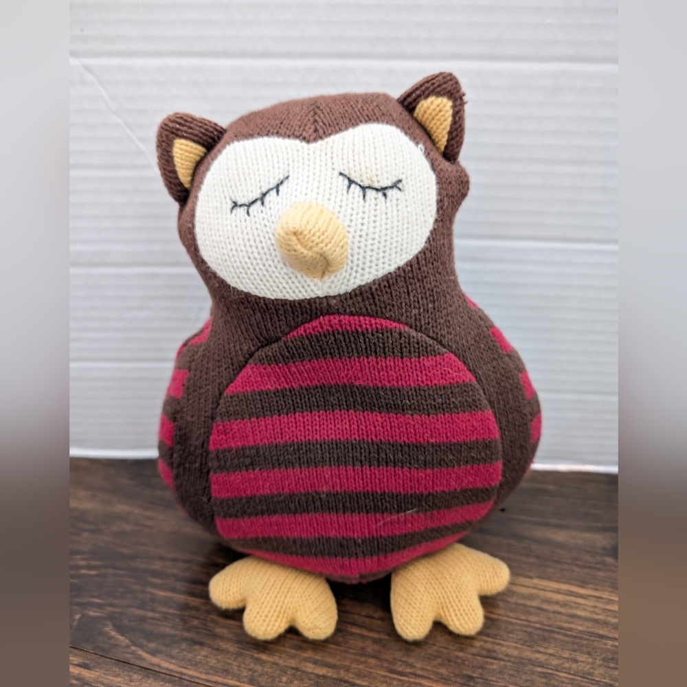 Pottery Barn Kids Plush 9” Knit Owl Brown Red Stuffed Animal Toy 2008